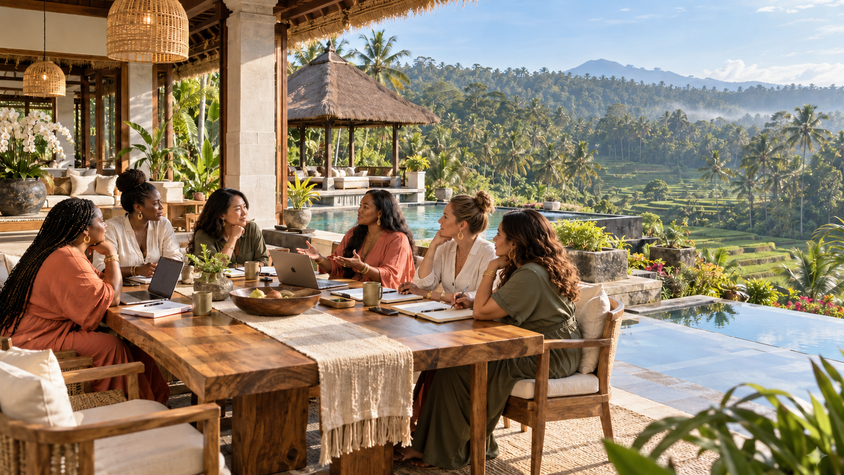Illustrative vision: Business strategy together on a Bali terrace
