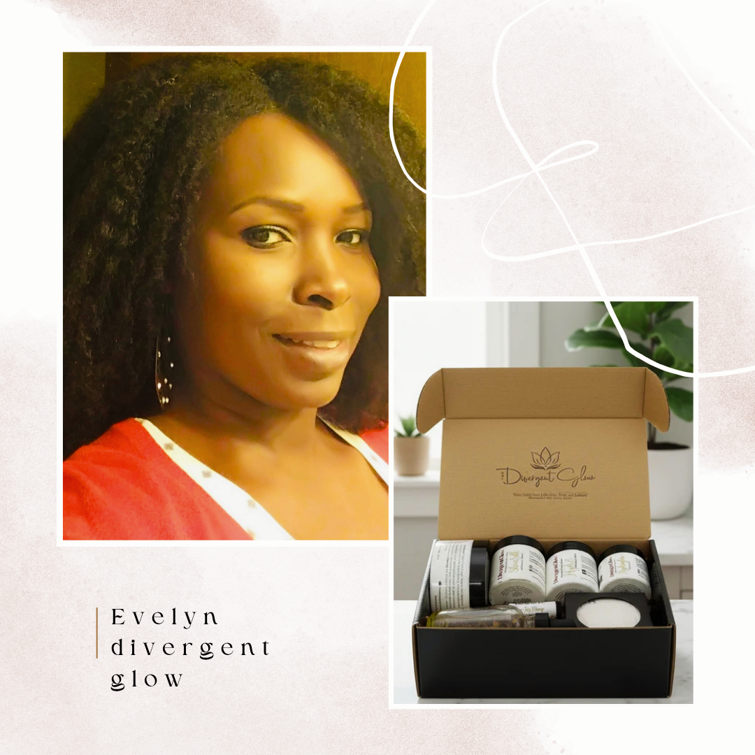 Evelyn and her Divergent Glow skincare and bodycare hamper